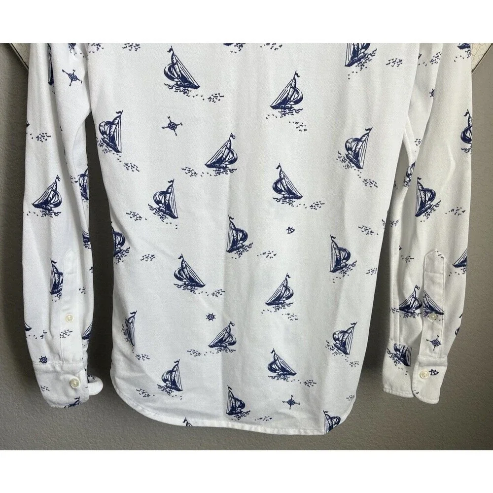 Ralph Lauren Knit Oxford Youth Boy’s S Button Down Long Sleeve Shirt Sailboats